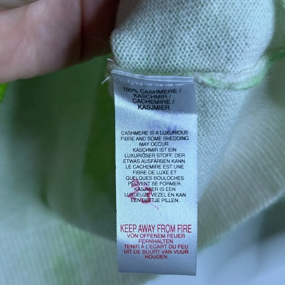 NWT Brodie Cashmere 100% Cashmere Green Tie Dye Multicolor Pullover Sweater